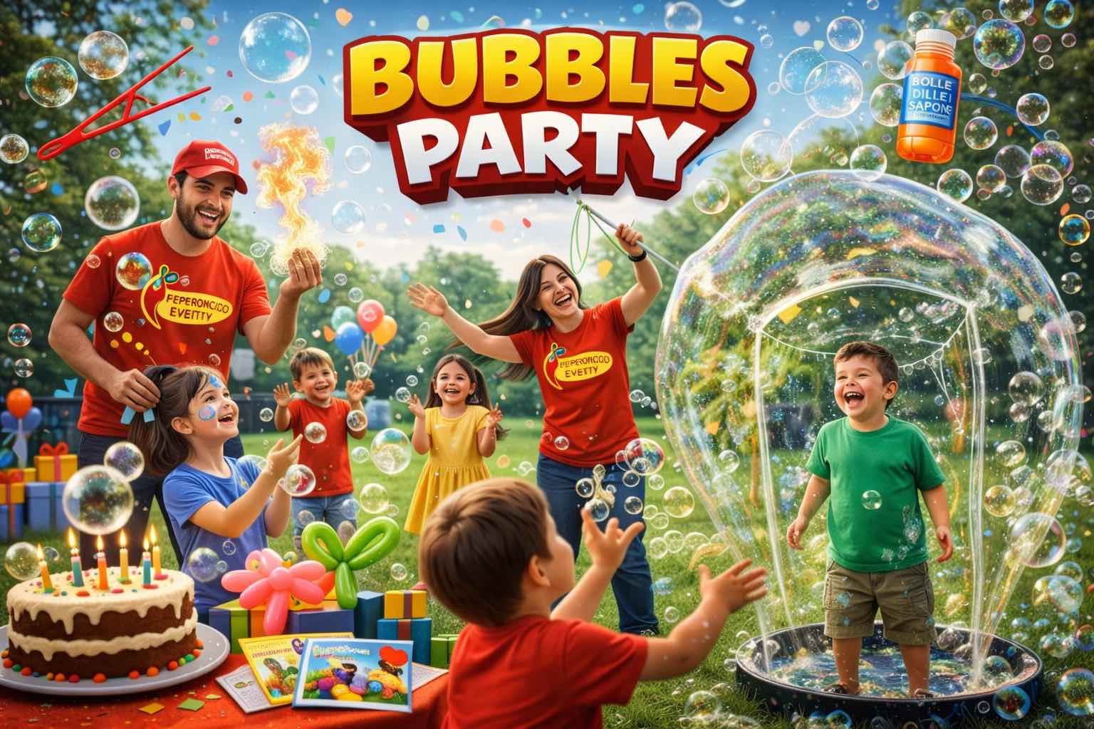 Festa bolle di sapone giganti per bambini.