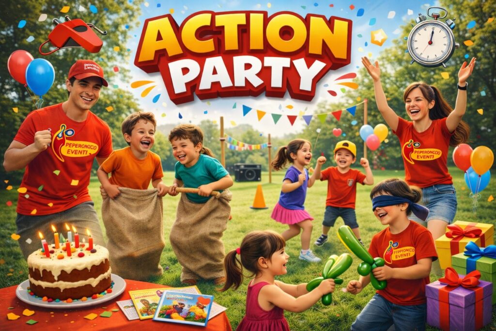 Animazione festa bambini con giochi dinamici e sfide.