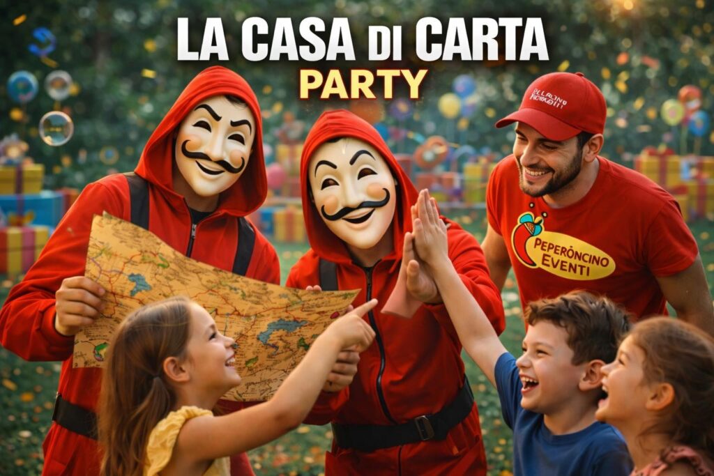 Festa di compleanno a tema Casa di Carta stile escape room per ragazzi.